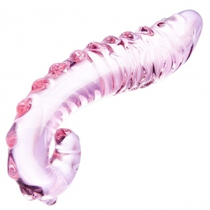 Нереалистичный стеклянный фаллоимитатор "GD" розовый,  с ручкой
