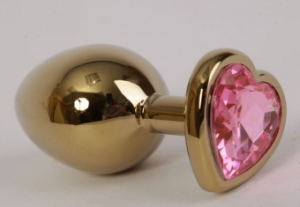 Пробка металлическая, золотая, большая с нежно розовым кристаллом в форме сердца