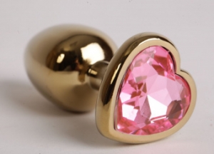 Пробка металлическая, золотая, большая с малиновым кристаллом в форме сердца