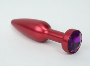 Пробка удлиненная "4SexDream" тонкая красная с фиолетовым кристаллом