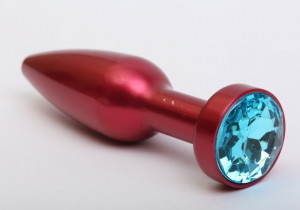 Пробка удлиненная тонкая красная с голубым кристаллом "4SexDream" 