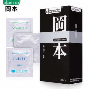 Презервативы "Okamoto" Skinless супер тонкие, с запахом ванили, черная упаковка, 10 шт