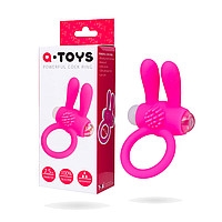 Мягкое эрекционное кольцо "A-Toys" Зайка розовое, с вибрирующими ушками