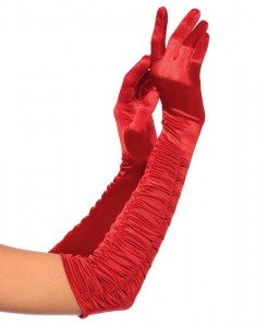Красные гофрированные перчатки выше локтя