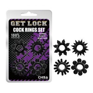 Набор из четырех штук эрекционных колец "Get Lock" чёрного цвета .
