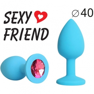 Пробка голубая с розовым кристаллом "Sexy Friend" 