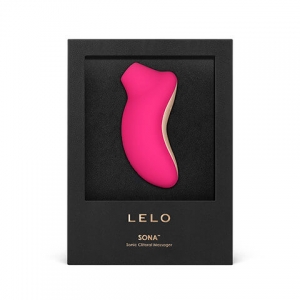 Клитеральный стимулятор "Lelo" Sona интенсивно розового цвета с золотой вставкой.
