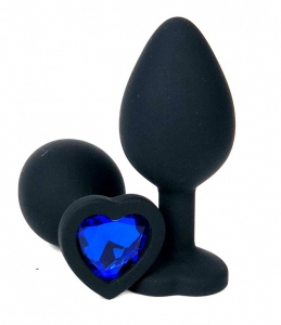 Пробка "Ювелир" силиконовая черная с синим кристаллом в форме сердечка.