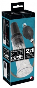 Помпа "Vibrating Multi Pump & Masturbator" прозрачная с встроенной манжетой
