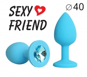 Пробка "Sexy Friend" голубая с голубым кристаллом