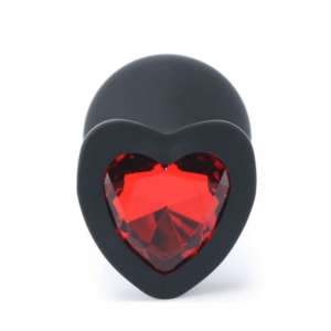 Пробка "Ювелир" силиконовая, черная с красным кристаллом в виде сердца, размер М