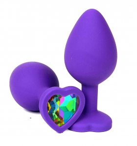 Пробка "Сердце" большая силиконовая, фиолетовая с кристаллом Хамелеон