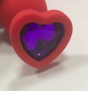 Пробка "Ювелир" силиконовая красная с фиолетовым кристаллом сердце L