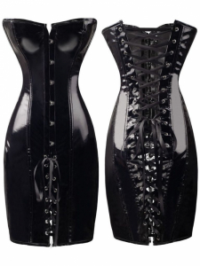 Платье "Keep Away" черное лакированное, со шнуровкой L