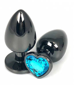 Пробка "Ювелир" темный металл с голубым кристаллом сердце s