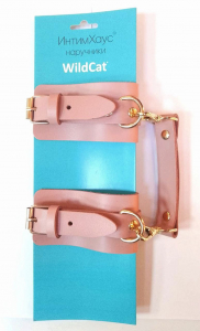 Розовые наручники с золотой фурнитурой "ИнтимХаус" WildCat 